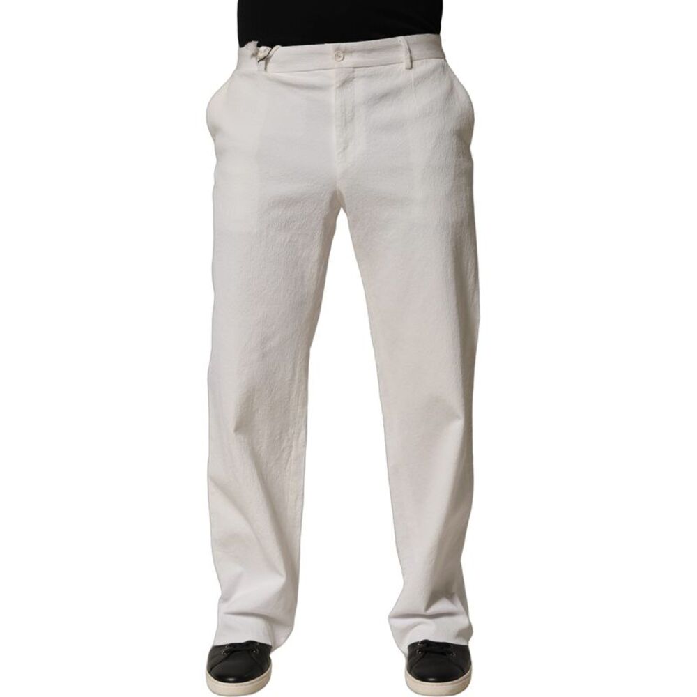 Dolce & Gabbana White Cotton StraightLeg Casual Trouser Men's Pants